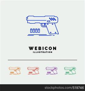 gun, handgun, pistol, shooter, weapon 5 Color Line Web Icon Template isolated on white. Vector illustration. Vector EPS10 Abstract Template background