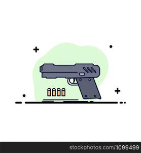 gun, handgun, pistol, shooter, weapon Flat Color Icon Vector