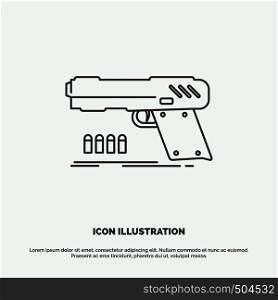 gun, handgun, pistol, shooter, weapon Icon. Line vector gray symbol for UI and UX, website or mobile application. Vector EPS10 Abstract Template background