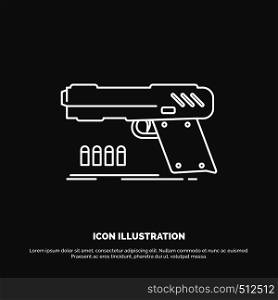 gun, handgun, pistol, shooter, weapon Icon. Line vector symbol for UI and UX, website or mobile application. Vector EPS10 Abstract Template background