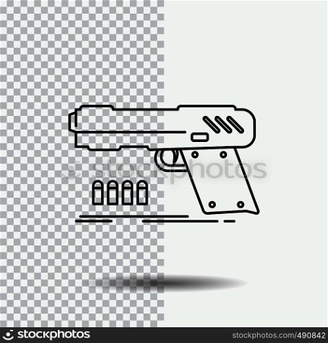 gun, handgun, pistol, shooter, weapon Line Icon on Transparent Background. Black Icon Vector Illustration. Vector EPS10 Abstract Template background