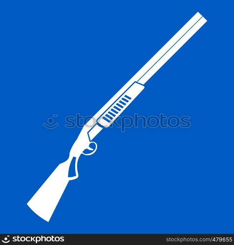 Gun icon white isolated on blue background vector illustration. Gun icon white