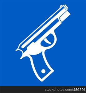 Gun icon white isolated on blue background vector illustration. Gun icon white