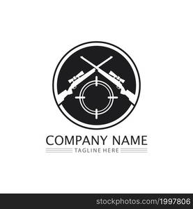 Gun logo and Army soldier sniper shot vector Design Illustration military shot revolver