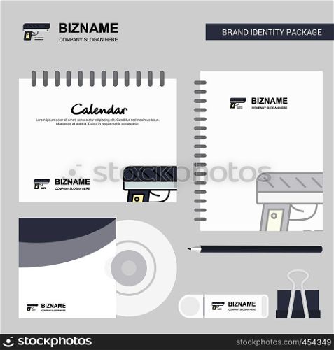 Gun Logo, Calendar Template, CD Cover, Diary and USB Brand Stationary Package Design Vector Template
