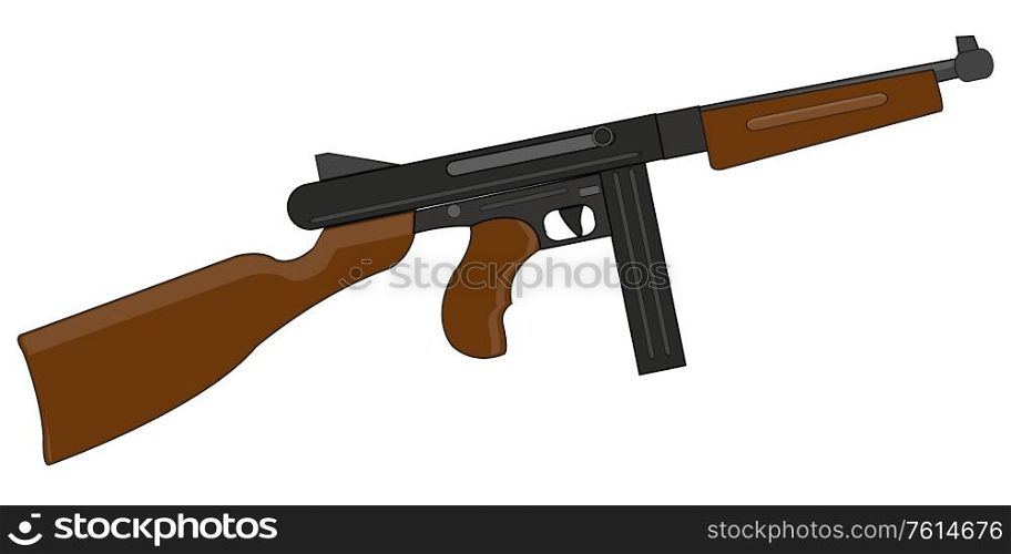 Gun machine gun systems thompson on white background is insulated. Vector illustration of the american automaton of the system thompson