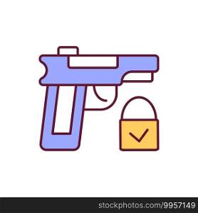 Gun rights RGB color icon. Secure firearms handling. Weapon for protection. Handgun regulation. Legislation for gun ownership. Gun control for small arms. Isolated vector illustration. Gun rights RGB color icon