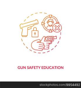 Gun safety education red gradient concept icon. Firearm handling instruction. Weapon regulation for security. Gun control idea thin line illustration. Vector isolated outline RGB color drawing. Gun safety education red gradient concept icon