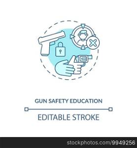 Gun safety education turquoise concept icon. Firearm handling instruction. Weapon regulation. Gun control idea thin line illustration. Vector isolated outline RGB color drawing. Editable stroke. Gun safety education turquoise concept icon