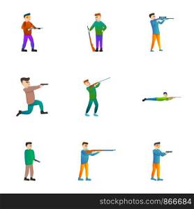 Gun shooter icon set. Cartoon set of 9 gun shooter vector icons for web design isolated on white background. Gun shooter icon set, cartoon style