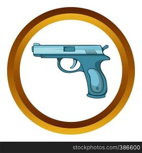 Gun vector icon in golden circle, cartoon style isolated on white background. Gun vector icon