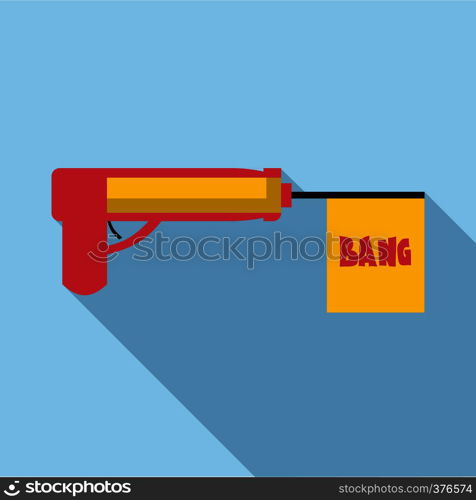 Gun with flag toy icon. Flat illustration of gun with flag toy vector icon for web. Gun with flag toy icon, flat style