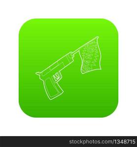 Gun with flag toy icon green vector isolated on white background. Gun with flag toy icon green vector