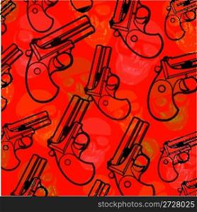 guns and crains on red background