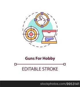 Guns for hobby concept icon. Antique weapon for collection. Firearm for hunting. Weapon control idea thin line illustration. Vector isolated outline RGB color drawing. Editable stroke. Guns for hobby concept icon