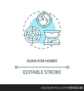 Guns for hobby turquoise concept icon. Antique weapon for collection. Firearm for hunting. Weapon control idea thin line illustration. Vector isolated outline RGB color drawing. Editable stroke. Guns for hobby turquoise concept icon