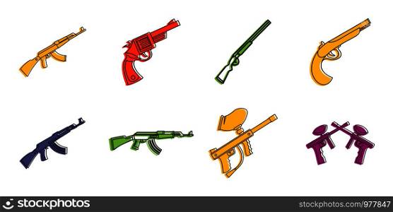 Guns icon set. Color outline set of guns vector icons for web design isolated on white background. Guns icon set, color outline style