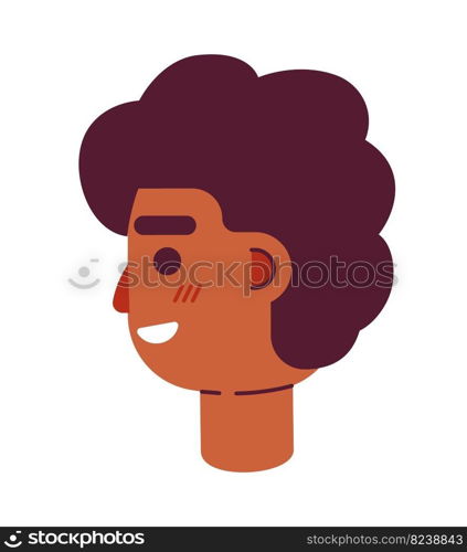 Guy looking back with happy smirk semi flat vector character head. Colorful avatar icon. Editable cartoon user portrait. Simple colour spot illustration for web graphic design and animation. Guy looking back with happy smirk semi flat vector character head