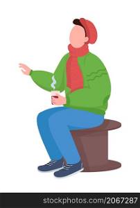 Guy sitting with hot drink semi flat color vector character. Talking figure. Full body person on white. Lifestyle isolated modern cartoon style illustration for graphic design and animation. Guy sitting with hot drink semi flat color vector character