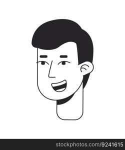 Guy student with radiant enthusiastic expression monochrome flat linear character head. Editable outline hand drawn human face icon. 2D cartoon spot vector avatar illustration for animation. Guy student with radiant enthusiastic expression monochrome flat linear character head