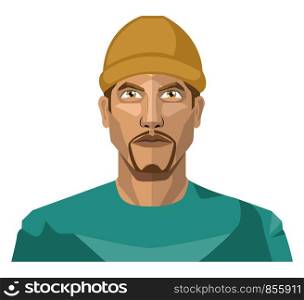 Guy with a goatee beard wearing a brown hat illustration vector on white background
