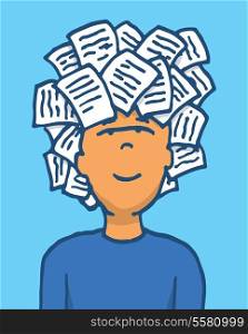 Guy with many paper in his head