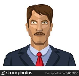 Guy with mustaches and brown hair illustration vector on white background