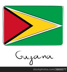 Guyana country flag doodle with title text isolated on white