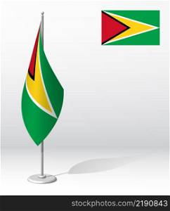 guyana flag on flagpole for registration of solemn event, meeting foreign guests. National independence day of guyana. Realistic 3D vector on white