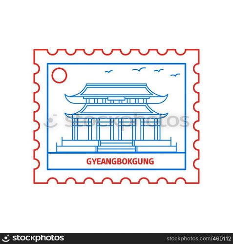 GYEANGBOKGUNG postage stamp Blue and red Line Style, vector illustration