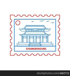GYEANGBOKGUNG postage stamp Blue and red Line Style, vector illustration