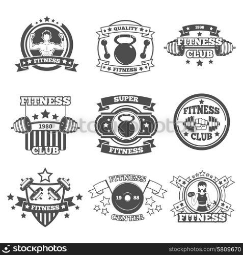 Gym and fitness club premium quality emblems set isolated vector illustration. Gym Emblems Set