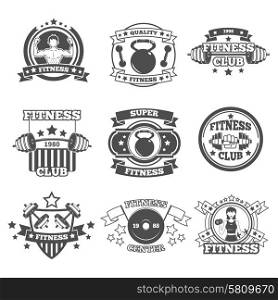 Gym and fitness club premium quality emblems set isolated vector illustration. Gym Emblems Set