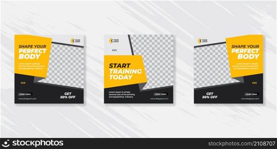 Gym and fitness square banner template social media post, web banner for business promotion