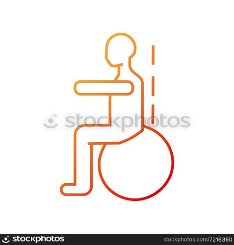 Gym ball exercises gradient linear vector icon. Scoliosis prevention. Core and back strengthening. Therapy ball. Thin line color symbol. Modern style pictogram. Vector isolated outline drawing. Gym ball exercises gradient linear vector icon