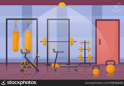 Gym Center Interior Sport Club Fitness Weight Bodybuilding Equipment Vector Illustration