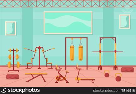 Gym Center Interior Sport Club Fitness Weight Bodybuilding Equipment Vector Illustration