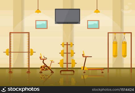 Gym Center Interior Sport Club Fitness Weight Bodybuilding Equipment Vector Illustration