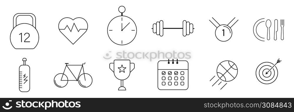 Gym icon set. Vector sport and fitness symbol collection.