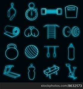 Gym icons in neon style. Yoga set isolated vector illustration. Gym icons set vector neon