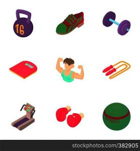 Gym icons set. Cartoon illustration of 9 gym vector icons for web. Gym icons set, cartoon style