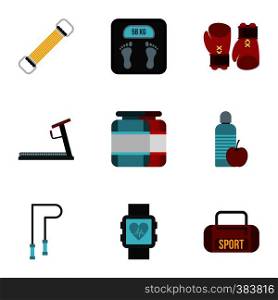 Gym icons set. Flat illustration of 9 gym vector icons for web. Gym icons set, flat style