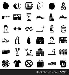 Gym icons set. Simple style of 36 gym vector icons for web isolated on white background. Gym icons set, simple style