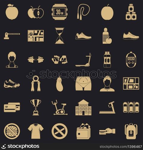 Gym icons set. Simple style of 36 gym vector icons for web for any design. Gym icons set, simple style