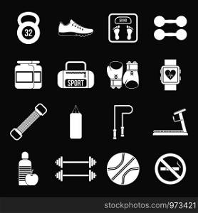 Gym Icons set vector white isolated on grey background . Gym Icons set grey vector