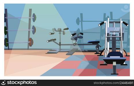 Gym interior vector illustration. Workout equipment, fitness club, bars. Sport concept. Can be used for topics like active lifestyle, weight training, bodybuilding