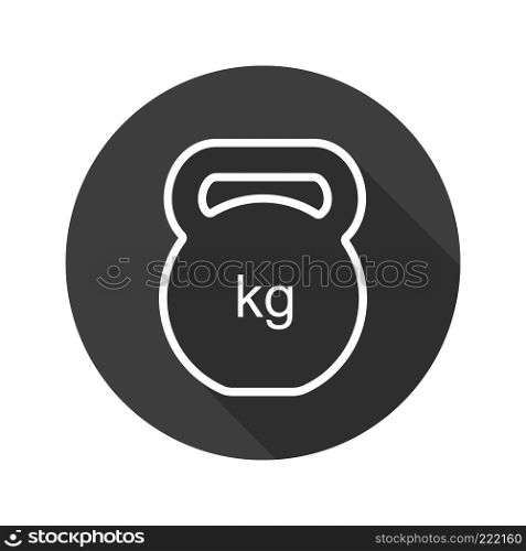 Gym kettlebell flat linear long shadow icon. Vector line symbol. Gym kettlebell flat linear long shadow icon