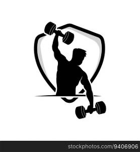 Gym Logo, Fitness Health Vector, Muscle Workout Silhouette Design, Fitness Club
