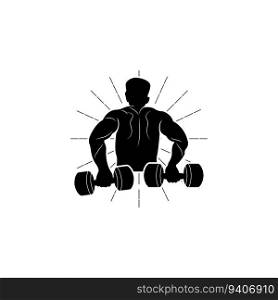 Gym Logo, Fitness Health Vector, Muscle Workout Silhouette Design, Fitness Club