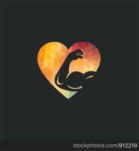 Gym lover vector logo design. Bicep and heart icon logo. Fitness vector logo design template. Logo template with the image of a muscular arm.